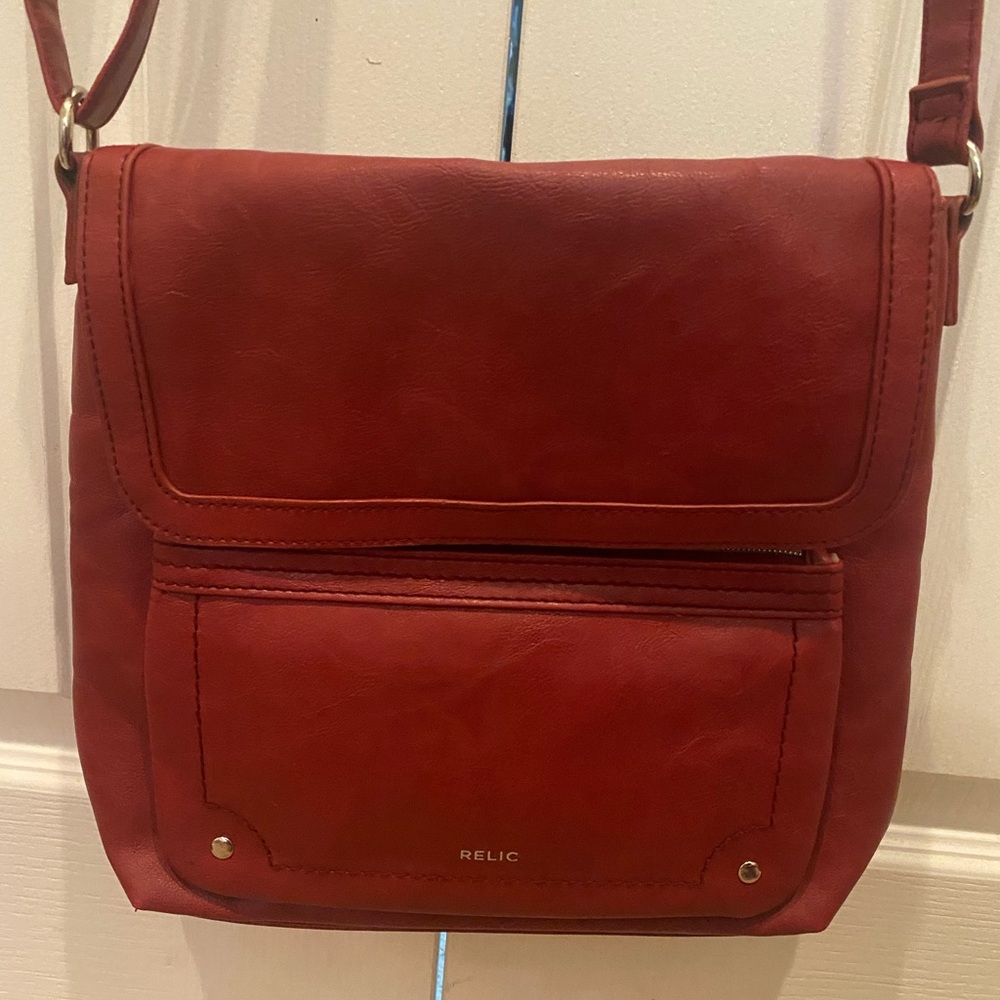 SOLD - Relic burgundy vegan leather crossbody bag purse with extendable strap